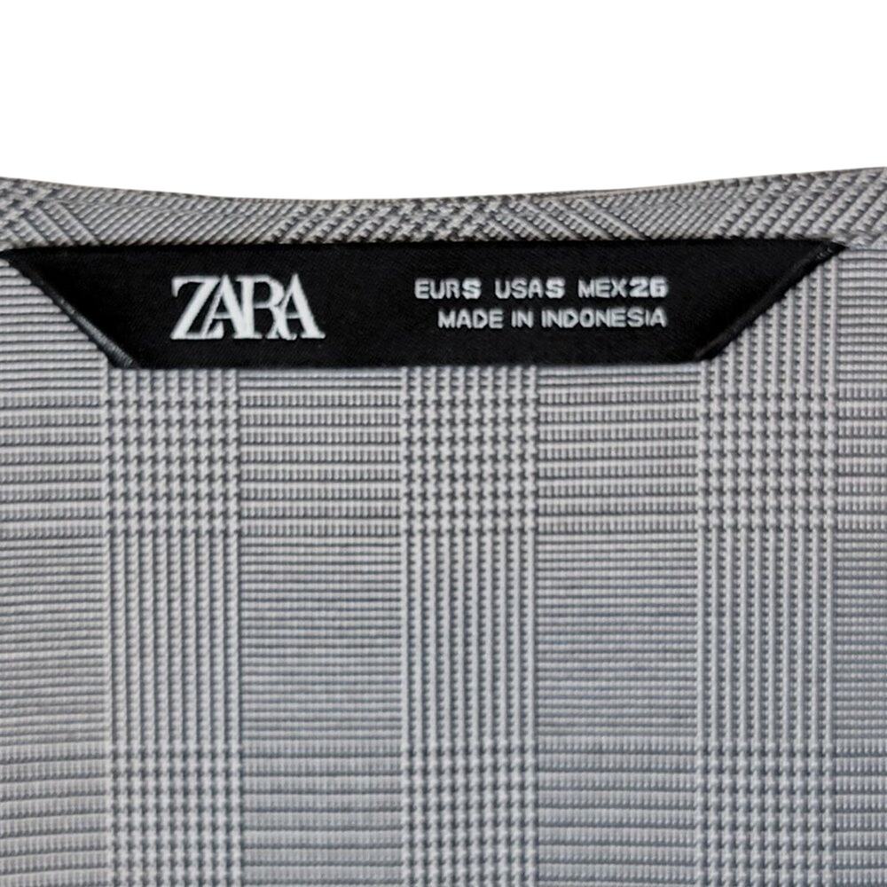 ZARA Glen Plaid V-Neck Patch Pocket Zip-Front Modern Sheath Dress - Size S - Picture 5 of 8